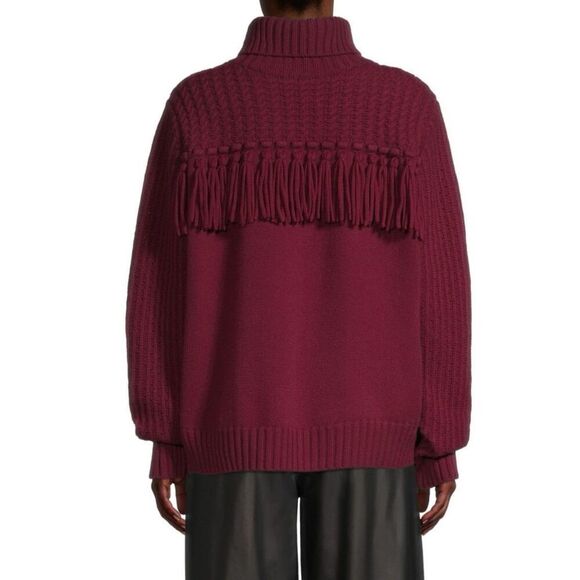 JASON WU Fringe Wool Turtleneck Sweater in Wine NWT Size Small - Picture 3 of 10